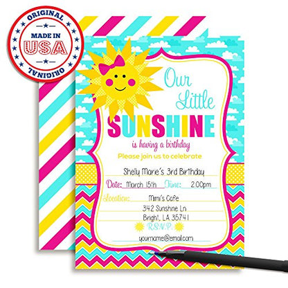 Amanda Creation Ray of Sunshine Girl Birthday Party Fill In Invitations, set of 20 including envelopes - style: Ray of Sunshine Girl