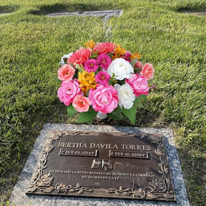 2Pcs Cemetery Flowers for Grave Pink Fake Hibiscus Flowers with Rose | 21.6" Silk Flower Arrangements for Cemetery Garden Wedding Table Centerpieces Home Indoor Outdoor Decor