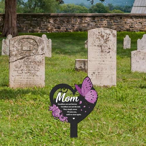 Mom Memorial Grave Stakes - Metal Heart Cemetery Markers - style: Mother