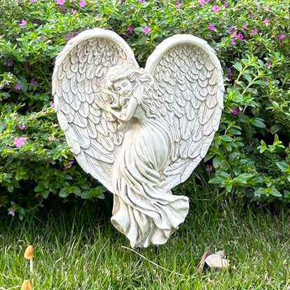 Angel Garden Statue for Outdoor Sleeping Angel with Wings Fairy Memorial Guardian Love Angels with Stake for Outside Yard Art Grave Cemetery Patio Balcony Lawn, White