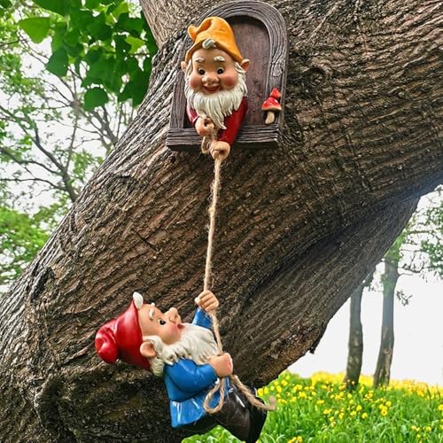 Gnome Garden Decoration Climbing Tree Decor Outdoor,Fairy Door Tree Face Figurine Lawn Patio Decor,Funny Climbing Elves Tree Peeker Sculpture Yard Art - color: Climb Gnome