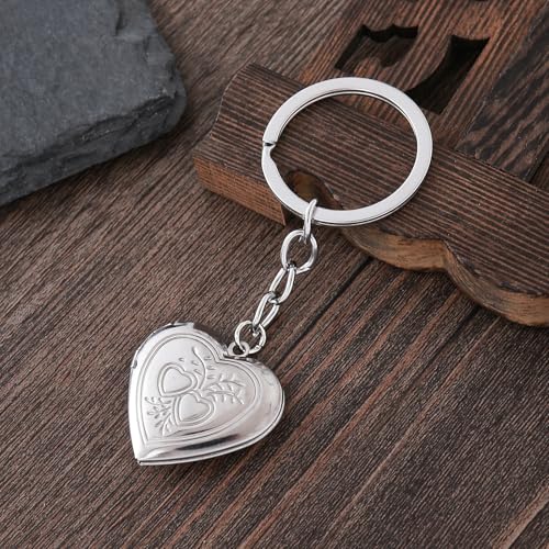 2PCS Elegant Heart Locket Keychain with Decorative Chain Stainless steel, Heart Pattern Design, Photo Frame Pendant - color: Heart-2