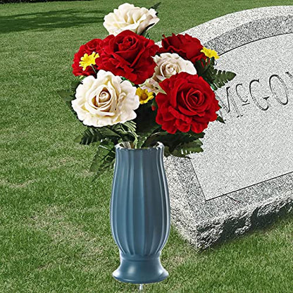 Cemetery Vases with Spikes,Grave Vases for Cemetery with Metal Spikes and Drainage Holes,Grave Flower Holder for Headstones Memorial Gifts Loss of Loved One - color: Blue
