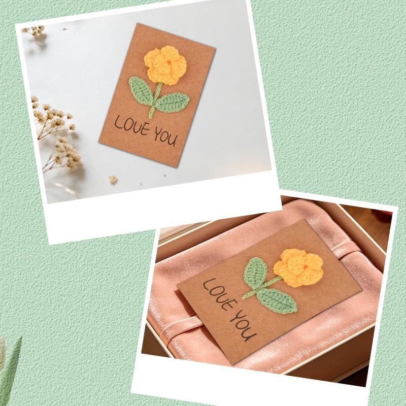 Handmade Crochet Yellow Rose Love You Kraft Paper Valentine Greeting Card | 3D Yellow Flower Card, Fiancee Gf Wife Present Idea, Romantic Love You Gift for Valentine Anniversary Birthday for Your Lover - color: Rose Love You Card Gift