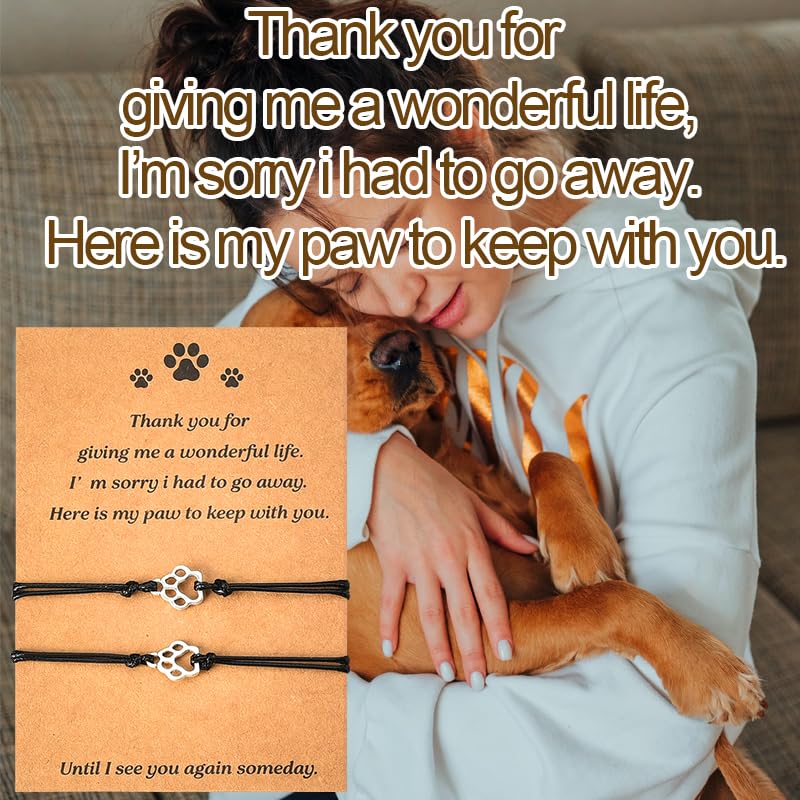 Loss of Dog Sympathy Gift Paw Bracelets Set of 2 Cat Remembrance Memorial Gifts Bereavement Gifts for Loss of Pet in Memory of Dog Bracelet for Dogs Owners Lovers Pet Sympathy Gift for Dogs Cats