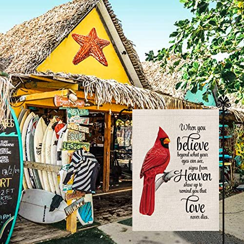 Cardinal Garden Flag Vertical Double Sided Farmhouse Burlap Yard Outdoor Decor 12.5x18 Inch-When you Believe Beyond What Your Eyes Can See Signs From Heaven Show up to Remind You that Love Never Dies