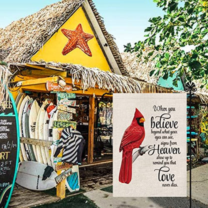 Cardinal Garden Flag Vertical Double Sided Farmhouse Burlap Yard Outdoor Decor 12.5x18 Inch-When you Believe Beyond What Your Eyes Can See Signs From Heaven Show up to Remind You that Love Never Dies