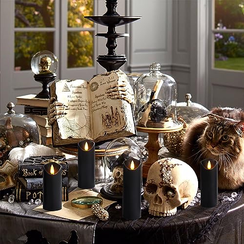 Homemory Black Flameless Candles, Halloween Candles, Battery Operated Candles, LED Pillar Candles with Remote Control and Timers, Set of 9 | Plastic shell, battery operated flickering c, les, dual remotes, indoor Halloween party, mantel, staircase , table