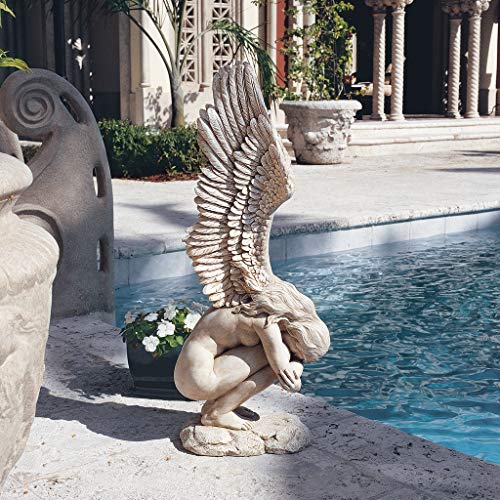Design Toscano Remembrance and Redemption Angel Religious Indoor/Outdoor Garden Statue, From Base to Top of the Wings Nearly 3 feet tall! Tall, Cast Stone Resin, Antique Stone Finish - style: LARGE REMEMBRANCE AND REDEMPTION