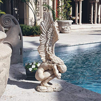 Design Toscano Remembrance and Redemption Angel Religious Indoor/Outdoor Garden Statue, From Base to Top of the Wings Nearly 3 feet tall! Tall, Cast Stone Resin, Antique Stone Finish - style: LARGE REMEMBRANCE AND REDEMPTION