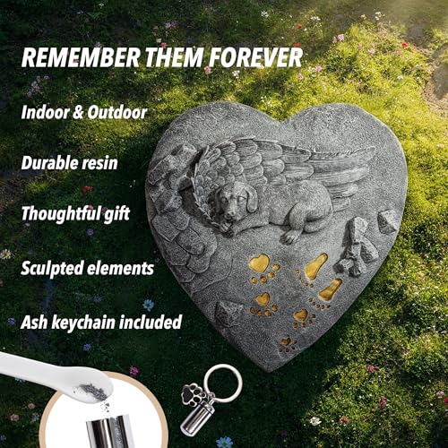 Dog Memorial Stone for Loss of Dog Sympathy Gift, Remembrance Gift with Keychain, Pet Memorial Stone for Dogs - Outdoor Grave Marker for Garden, Pet Grave