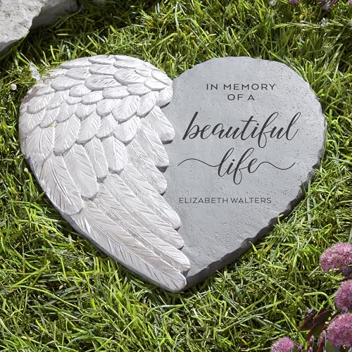 Let's Make Memories Personalized Memorial Garden Stone - Sympathy - Loss of Loved One - Condolences - Indoor/Outdoor - Durable Resin - 3D Iridescent Wing - Beautiful Life - style: In Memory