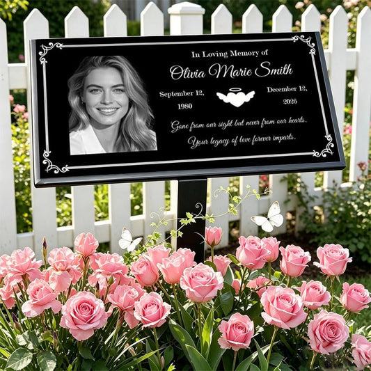 Custom Engraved Granite Memorial Stone, Personalized Photo Grave Marker, Outdoor Cemetery Garden Headstone, Traditional Style, 12x6x0.3 Inch (Human Memorial Stone) - color: Human Memorial Stone