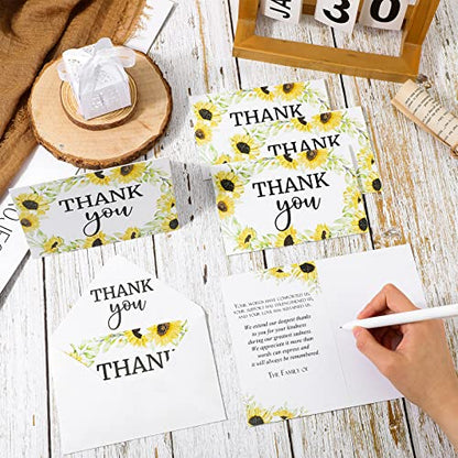 Fumete 50 Set Funeral Thank You Cards, Sunflower - style: Sunflower