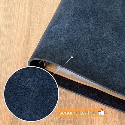 Photo Album 4x6 300 Photos,Genuine Leather Photo Albums with Writing Space with 30 Writing Paper,Travel Family Wedding Kids Graduation Ultrasound Baby Picture Album Scrapbook Photo Album（Blue） - color: Blue