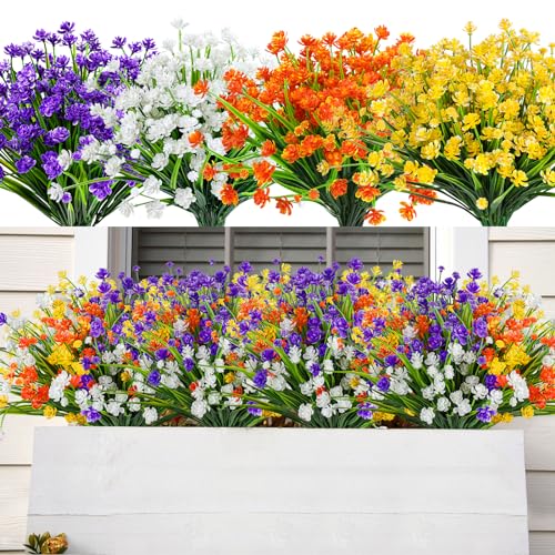 AmyHomie 20 PCS Artificial Flowers for Outdoors, UV Resistant Fake Plants | Garden, Patio, Porch, Window Box, Hanging Flowers Planters; No Fade, Long Lasting, Maintenance Free Indoor DIY Decor - color: Mix Color, size: 20