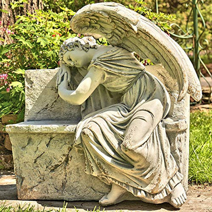 Zaer Ltd. Large Magnesium Angel Statues (Outdoor Safe) (35”T Napping On Bench Seraphina) - size: 35"T Napping On Bench "Seraphina"