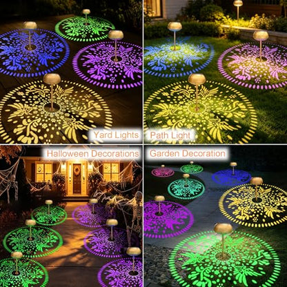 Upgraded 2 Pack 3-in-1 Solar Pathway Lights: RGB & Warm White Color Changing Garden Lights, Waterproof Outdoor Lighting for Garden, Yard, Path, Cemetery Grave