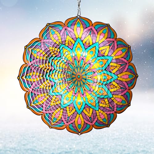 Mandala Wind Spinner Purple Tulip Design, 12in Hanging Sculptures - color: Mandala Purple Tulip