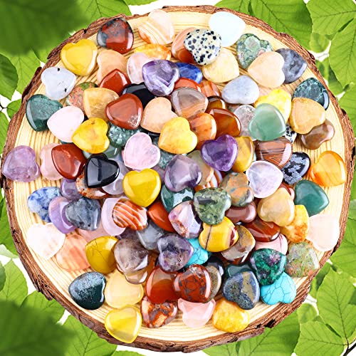 72pcs Heart Shaped Crystal Stones,0.8" Assorted Chakra Hearts 247-250g - color: 72pcs Heart Stones