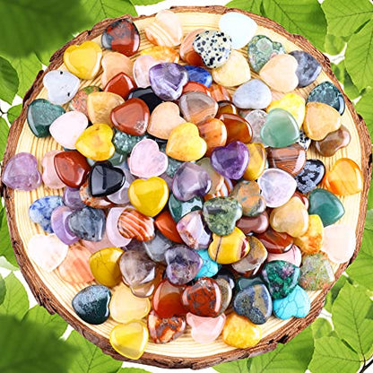 72pcs Heart Shaped Crystal Stones,0.8" Assorted Chakra Hearts 247-250g - color: 72pcs Heart Stones