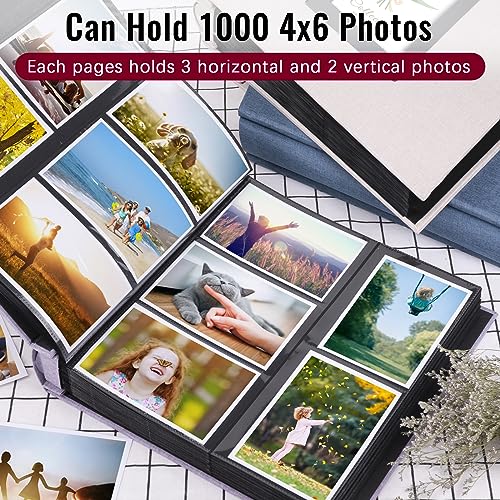 Linen Photo Album 4x6 Large Capacity 1000 Pockets Pictures Fabric Cover Books Albums Wedding School Family Anniversary Baby Memory Engagement Travel Albums(Black, 1000 Pockets) (Pack of 2) - color: Black, size: 1000 Pockets (Pack of 2)