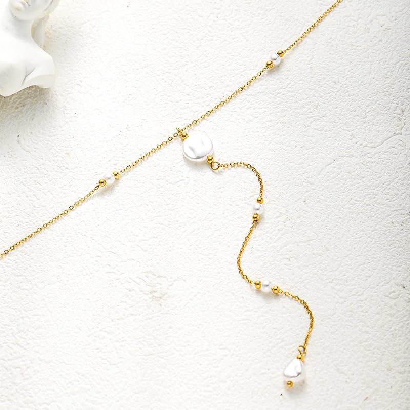 Silver/Gold Plated Angel Wing Pendant Necklace for Women Men | 18K Gold Guardian Angel Wings Feather Necklace Stainless Steel Simple Minimalist Necklaces Birthday Christmas Jewelry Gifts - color: Pearl Gold Y Necklace