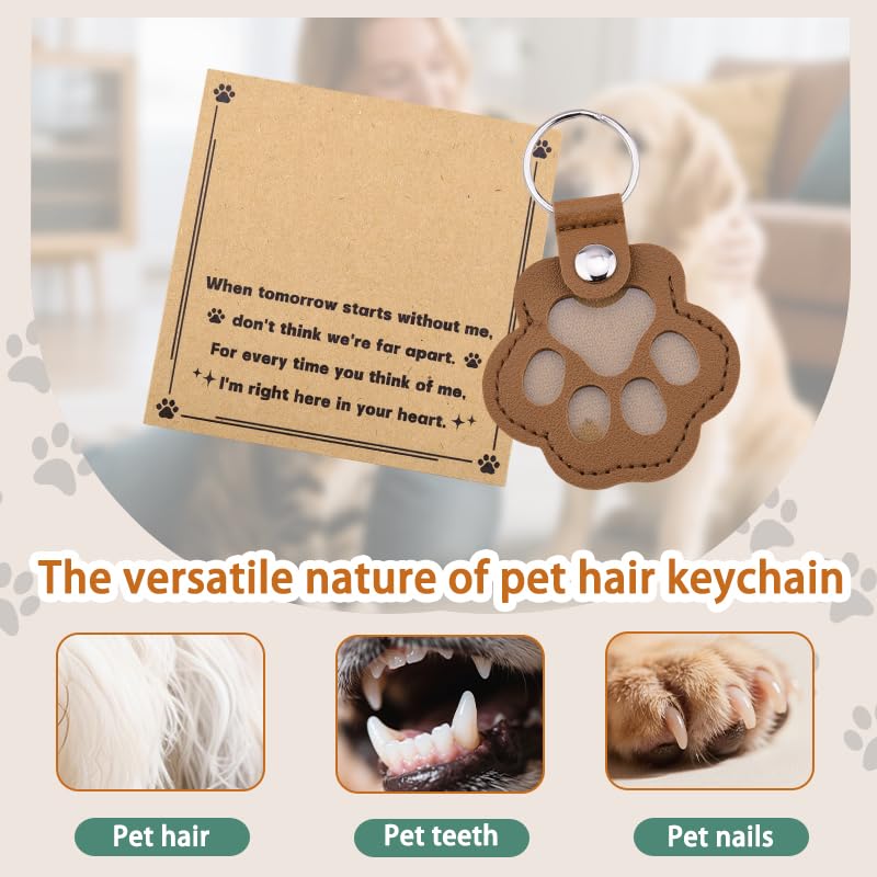Leather Paw Print Keychain for Dog Cat Pet Hair Keepsake Keychain Sympathy Memorial Gift for Loss of Cat Dog Puppy - color: Brown