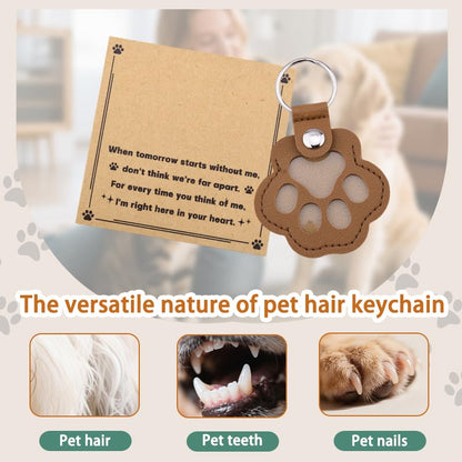 Leather Paw Print Keychain for Dog Cat Pet Hair Keepsake Keychain Sympathy Memorial Gift for Loss of Cat Dog Puppy - color: Brown