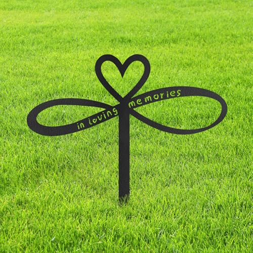 in Loving Memories Metal Garden Stake Decorative, Heart Design with Script Silhouette Statues for Yard Art, Outside, Patio, Outdoor Decor, Garden Decorations, Lawn Ornaments - 14" Black - color: Sta13-2408-m13, size: 14" Black