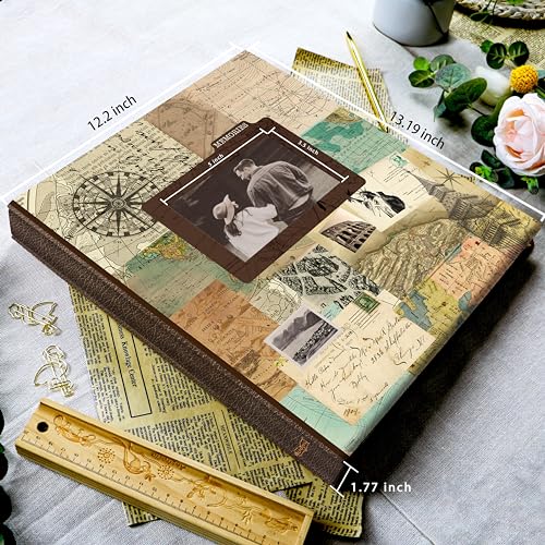 Holoary Photo Album 4x6 500 Photos 5 Pictures Per Page, with Photo Frame Window, 500 Pockets 4”x6”, Printed Book Cover Travel Design World Map Adventure Vacation Travel Photo Album - size: 500 Pockets