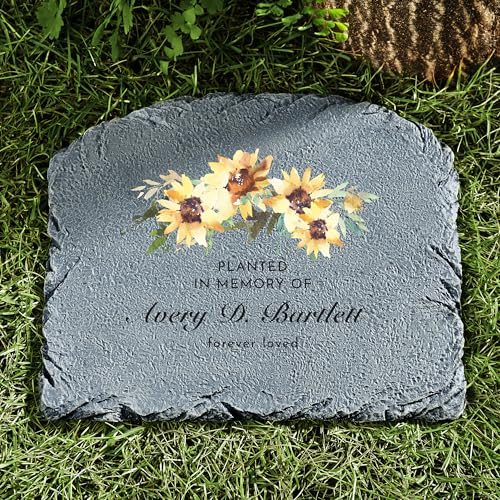 Let's Make Memories Personalized Memorial Garden Stone - Sympathy - Loss of Loved One - Grave Marker - Condolences - Indoor/Outdoor - Durable Resin - Sunflower Serenity - style: Sunflower Serenity