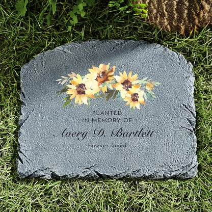 Let's Make Memories Personalized Memorial Garden Stone - Sympathy - Loss of Loved One - Grave Marker - Condolences - Indoor/Outdoor - Durable Resin - Sunflower Serenity - style: Sunflower Serenity