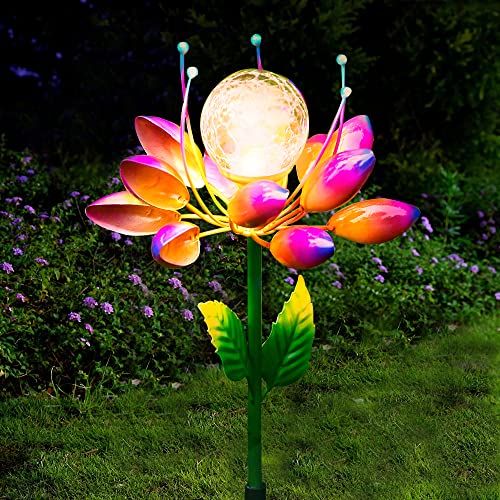 Solar Garden Decorations Metal Flower Stake Solar Outdoor Lights | Windmill Garden Stake ,Outdoor Waterproof for Yard, Lawn,Patio,Gardening Gifts，Solar Flower Lights