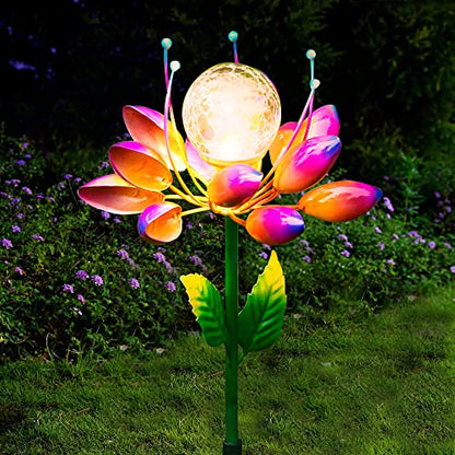 Solar Garden Decorations Metal Flower Stake Solar Outdoor Lights | Windmill Garden Stake ,Outdoor Waterproof for Yard, Lawn,Patio,Gardening Gifts，Solar Flower Lights