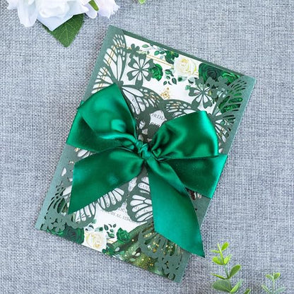 20 PCS 5.12x7.2 Butterfly Personalized Quinceanera Invitation, Customized XV Anos Laser Cut Invitation Cards with Envelopes (Emerald Green Personalized) - color: 20 PCS Emerald Green Personalized