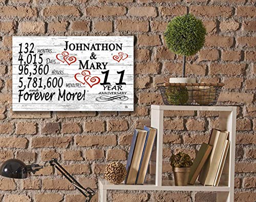 Personalized 11 Year Anniversary Sign Gift 11th Wedding Anniversary Present For Couple Days Minutes Years - Solid Wood - 16.5in x 10.5in x .75in (11 Year) - color: 11 Year
