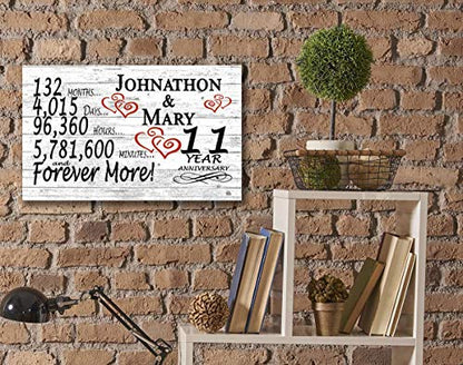 Personalized 11 Year Anniversary Sign Gift 11th Wedding Anniversary Present For Couple Days Minutes Years - Solid Wood - 16.5in x 10.5in x .75in (11 Year) - color: 11 Year