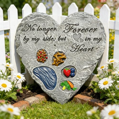 Heart Shaped Dog Memorial Garden Stone with Paw Print & Treats & Food - Sympathy Gift for Loss of Pet Outdoor Grave Marker Remembrance Dog Passing Away