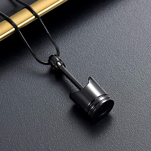 Yinplsmemory 2 Pack Car Parts Cremation Jewelry Piston Urn Necklace Urn Keychain for Men Piston Ashes Keepsake Memorial Jewelry - color: Silver&Black