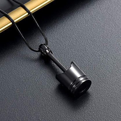 Yinplsmemory 2 Pack Car Parts Cremation Jewelry Piston Urn Necklace Urn Keychain for Men Piston Ashes Keepsake Memorial Jewelry - color: Silver&Black
