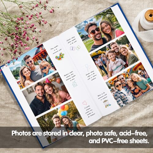 450 Pocket 4x6 Photo Album with Writing Space, Linen Cover, Blue - color: Blue