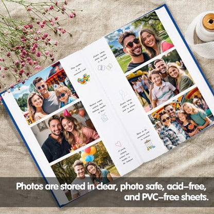 450 Pocket 4x6 Photo Album with Writing Space, Linen Cover, Blue - color: Blue