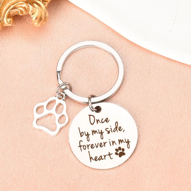 Loss of Pet Sympathy Gift Keychain Dog Cat Memorial Gifts for Friends Daughter Son Pet Remembrance Gifts for Women Men Once By My Side Forever in My Heart Key Ring
