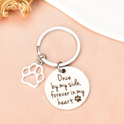 Loss of Pet Sympathy Gift Keychain Dog Cat Memorial Gifts for Friends Daughter Son Pet Remembrance Gifts for Women Men Once By My Side Forever in My Heart Key Ring