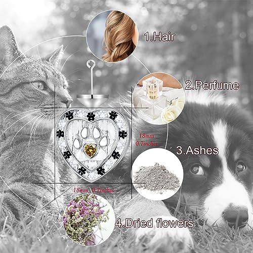 SOULMEET Memorial Pet Necklace for Ashes, Silver/White Gold Paw Print Urn Necklaces with Birthstone for Ashes Keepsake Cremation Jewelry for Pet Cats Dogs - style: K1-Locket Only-November