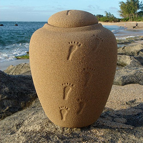 Footprints in The Sand Recycled Material Biodegradable Cremation Urn - Large - Holds Up to 200 Cubic Inches of Ashes - Brown Biodegradable Cremation Urn