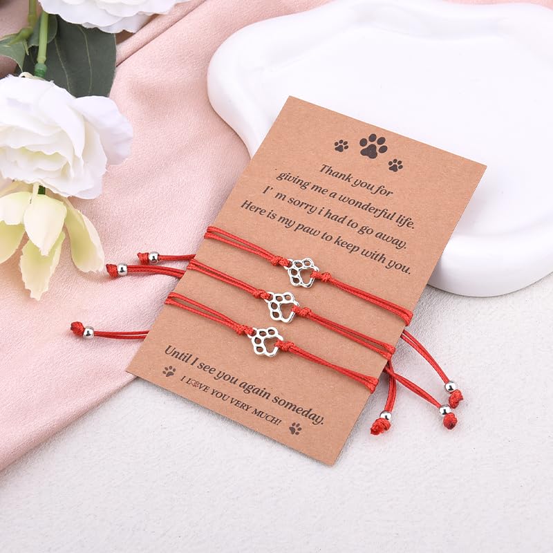 Pet Memorial Gifts Bracelets for Loss of Dog Cat Symapthy Gift for Dog Cat Lovers Passing Away Gifts Paw Print Bracelet - color: Red