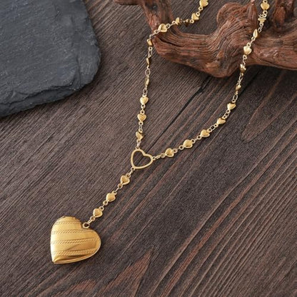 Personalized Heart Locket Necklace for Women Stainless Steel- Heart Necklace - color: Gold-A