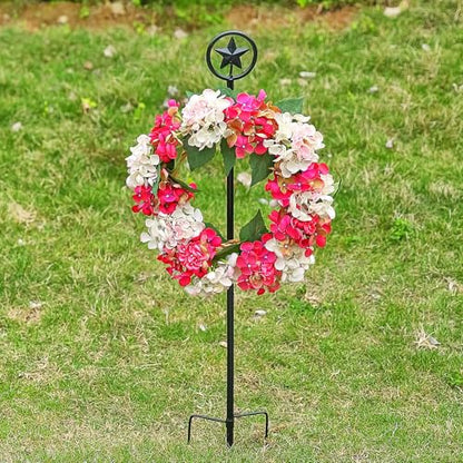 Black Metal Wreath Stake, 35.8" Decoration Stand in Ground Cemetery, Standing Wreath Hanger for Cemetery Grave Graveside Memorial Garden